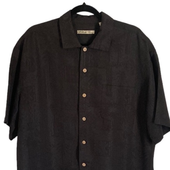 Batik Bay Other - Batik Bay Button Up Hawaiian Camp Shirt L Black Tribal Palm Leaves Chest Pocket